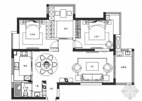 [扬州]高档小区简约温馨2居室室内设计CAD施工图（含效果...-1