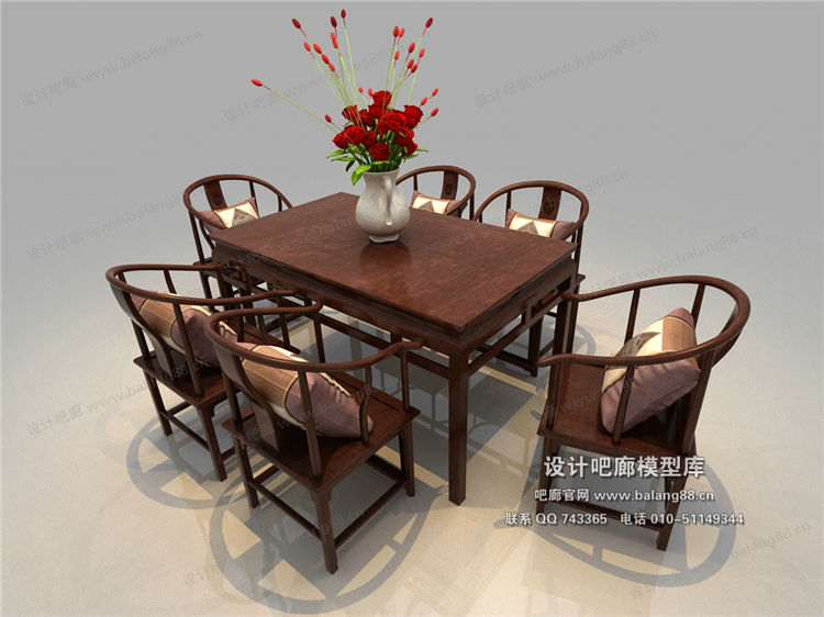 中式餐桌3Dmax模型 (3)-1