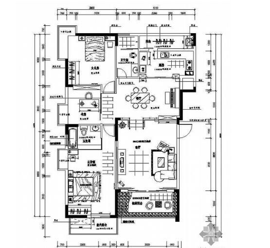 某经典两居室家居设计施工图（两套方案）-1