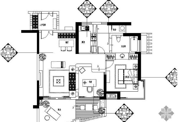 [三亚]某三居室样板间B1户型施工图（含效果）-1