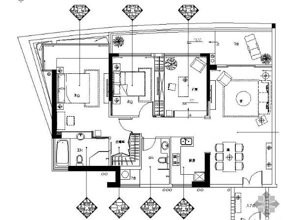 [三亚]某三居室样板间A1户型施工图（含效果）-1