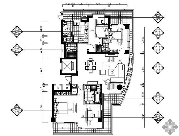 [杭州]古典风格三居室样板房施工图-1