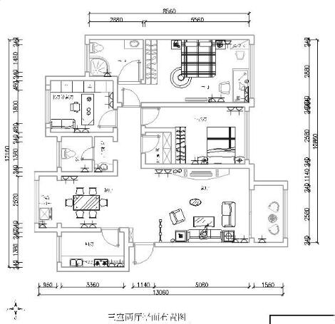 [湖南]现代三室两厅家居施工图-1