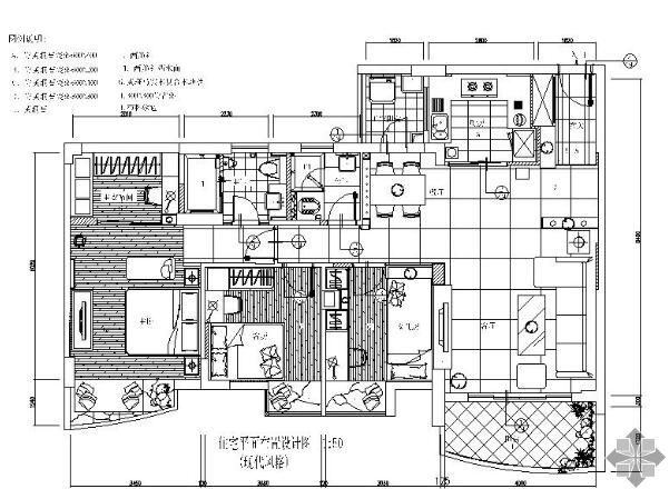 某三居现代风格施工图-1