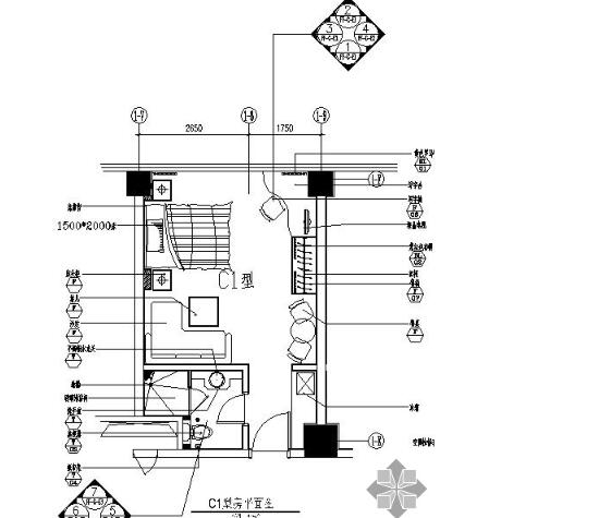 [上海]某国际公寓样板房C1型装修图-1