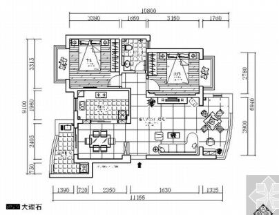 现代中式两室二厅装修图（含效果）-1