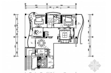 [郑州]三室两厅样板房E2户型施工图-1
