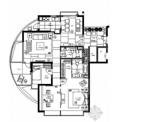 [南京]知名楼盘J户型三居室样板房施工图-1