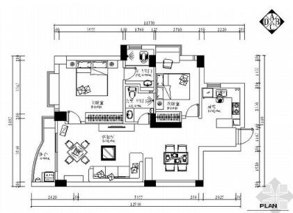 黑白灰风现代两居样板房室内装修图（含实景）-1