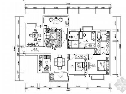 [湖南]某146平四室两厅欧式风格样板间施工图（含效果）-1