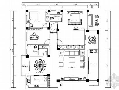 时尚现代三室两厅室内装修施工图-1