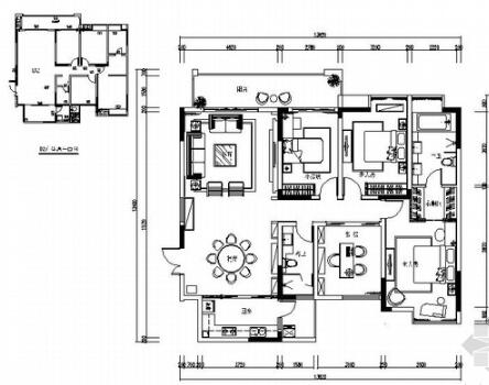 [桂林]风景古城新中式风格四居室样板房室内装修施工图（...-1