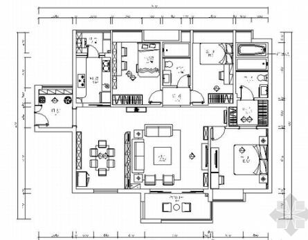 [广州]普通住宅区现代三居室装修施工图（含效果）-1