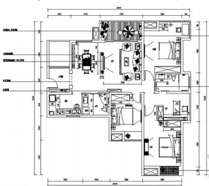 [福州]繁华商业区欧式新古典四居室样板间装修施工图-1