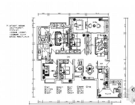 [长沙]高级住宅小区中式风格四居室装修施工图（含效果图...-1