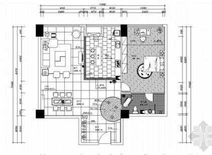 现代中式红色风格一居室装修施工图（含效果图）-1