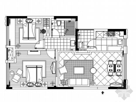 [杭州]两居室精品楼盘样板房室内装修施工图（含效果图）-1