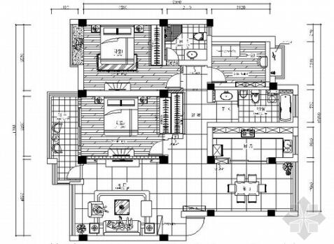 [昆山]简洁现代风格三居室样板间装修施工图-1