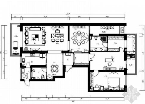 [福州]中式风格两居室样板房CAD装修图（含效果）-1