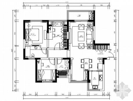 [苏州]田园地中海风格两居室装修CAD施工图（含效果图）-1