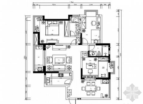 [湖北]现代简约三居室装修施工图（含效果）-1