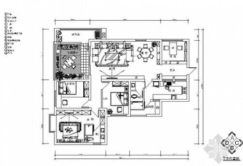 [贵州]云岩区简约欧式风格三居室样板间CAD施工图（含效...-1