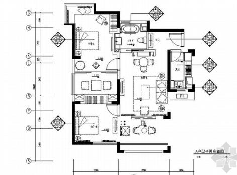 [上海]现代简约风格两居室室内装修施工图（含效果）-1