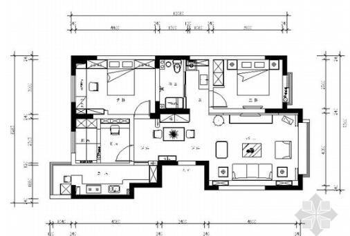 [新疆]115平田园风情三室两厅样板间CAD装修施工图（含效...-1