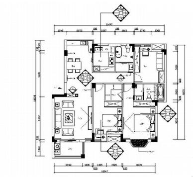 [江西]现代新中式三居室样板间CAD装修施工图（含效果）-1