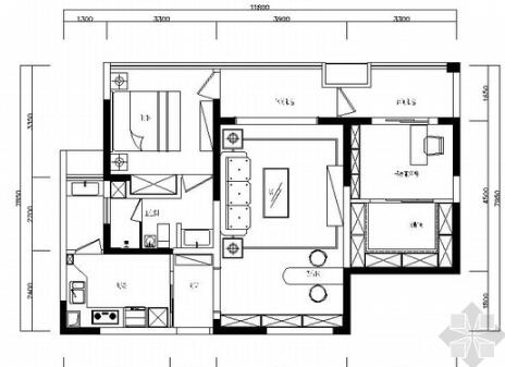 休闲简约田园风情两居室样板间CAD装修施工图（含效果及...-1