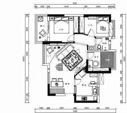 精品托斯卡纳地中海风格三居室装修室内设计施工图（含...-1