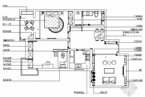 精品复古现代风格两居室室内装修设计施工图（含效果）-1