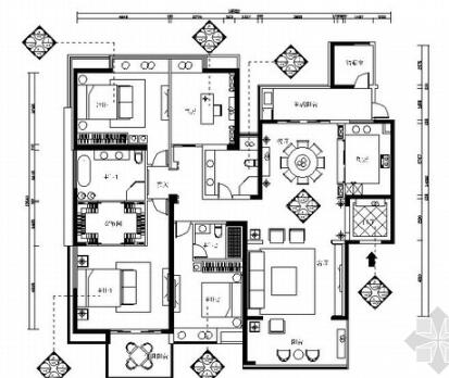 现代精致简约四居室样板间CAD装修施工图（含效果）-1