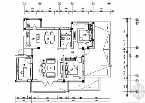 [哈尔滨]东南亚风情室内设计三居室样板房装修图（含效果...-1