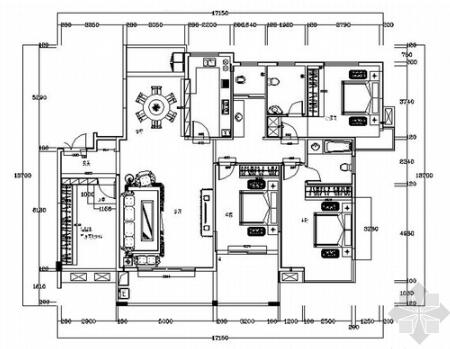 美式风格三居室样板间室内装修设计施工图（含效果）-1