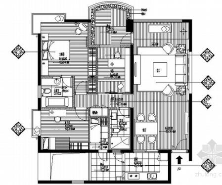 [广东]名城小区现代风格三居室样板间室内设计装修施工图-1