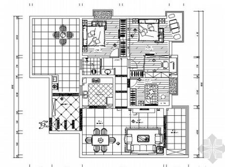 典雅简欧风格三居室样板间CAD装修施工图（含效果）-1