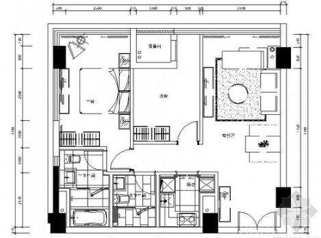 [浙江]商务楼SOHU风格75平两居室室内设计装修施工图-1