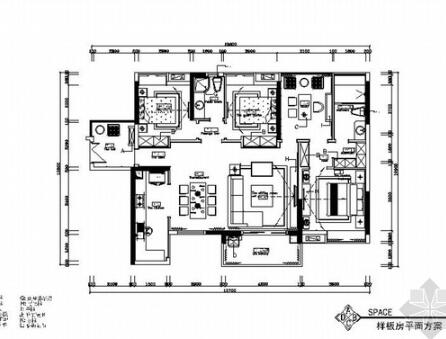 [湖南]高级现代风格三居室室内装修施工图（含效果图）-1