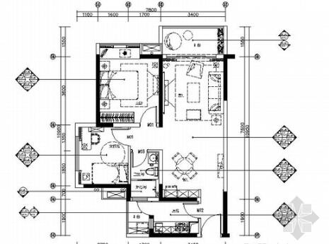[广东]温馨现代风格两居室室内装修施工图（含效果图）-1