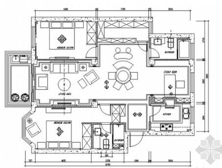 10万元简欧风格两居室家装CAD施工图（含效果图装修预算...-1