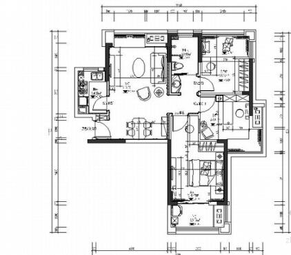 [湖北]英式田园风3室2厅室内设计CAD施工图（含效果图）-1