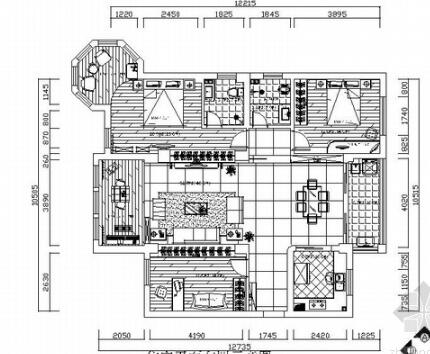 黑白经典三居室装修施工图（含效果图）-1