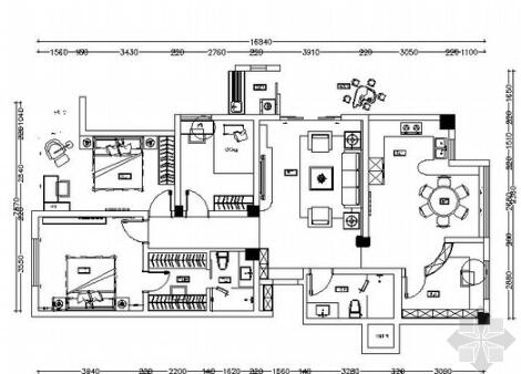 [深圳]时尚简约三室两厅室内设计CAD施工图-1