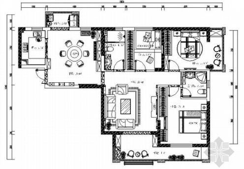 [武汉]高档浪漫欧式3室2厅全套CAD施工图（含效果图）-1