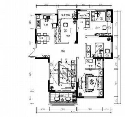 精品地中海风格三居室室内装修设计施工图（含效果）-1