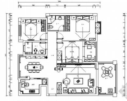 [湖南]经典简欧三居室家装室内设计施工图（含效果图）-1