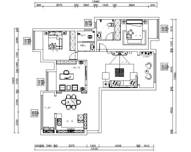 [湖南]简约欧式温馨三居室样板房室内设计施工图（含效果...-1