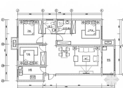 [深圳]精装现代简约3室2厅室内设计CAD施工图-1