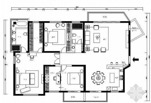 雅致简约现代三居室样板间CAD装修施工图（含效果）-1